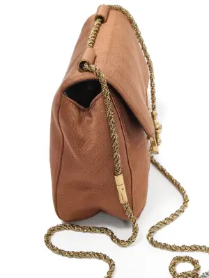 Sac à bandoulière ELSIE small en tissu marron cuivré, cuir noir et fermoir bijoux pierre Prix boutique 1400€ — photo 5