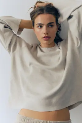 Pull oversize en maille fine - Beige clair chiné — photo 2