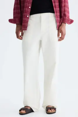 Pantalon Relaxed Fit en twill - Blanc — photo 1