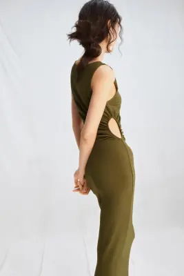 Robe découpée scintillante - Vert kaki foncé — photo 2