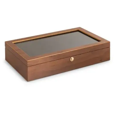 BOITE A MONTRE, Coffret 10 montres couvercle avec fenêtre placage en noyer mat 309368 — photo 2