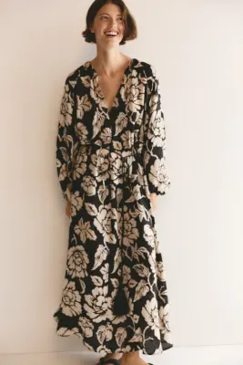 Robe tunique avec ceinture - Noir/fleuri — photo 2