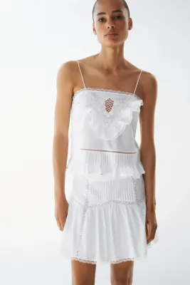 Jupe en coton avec dentelle - Blanc — photo 1