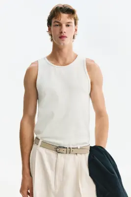 Débardeur côtelé Slim Fit - Blanc — photo 2