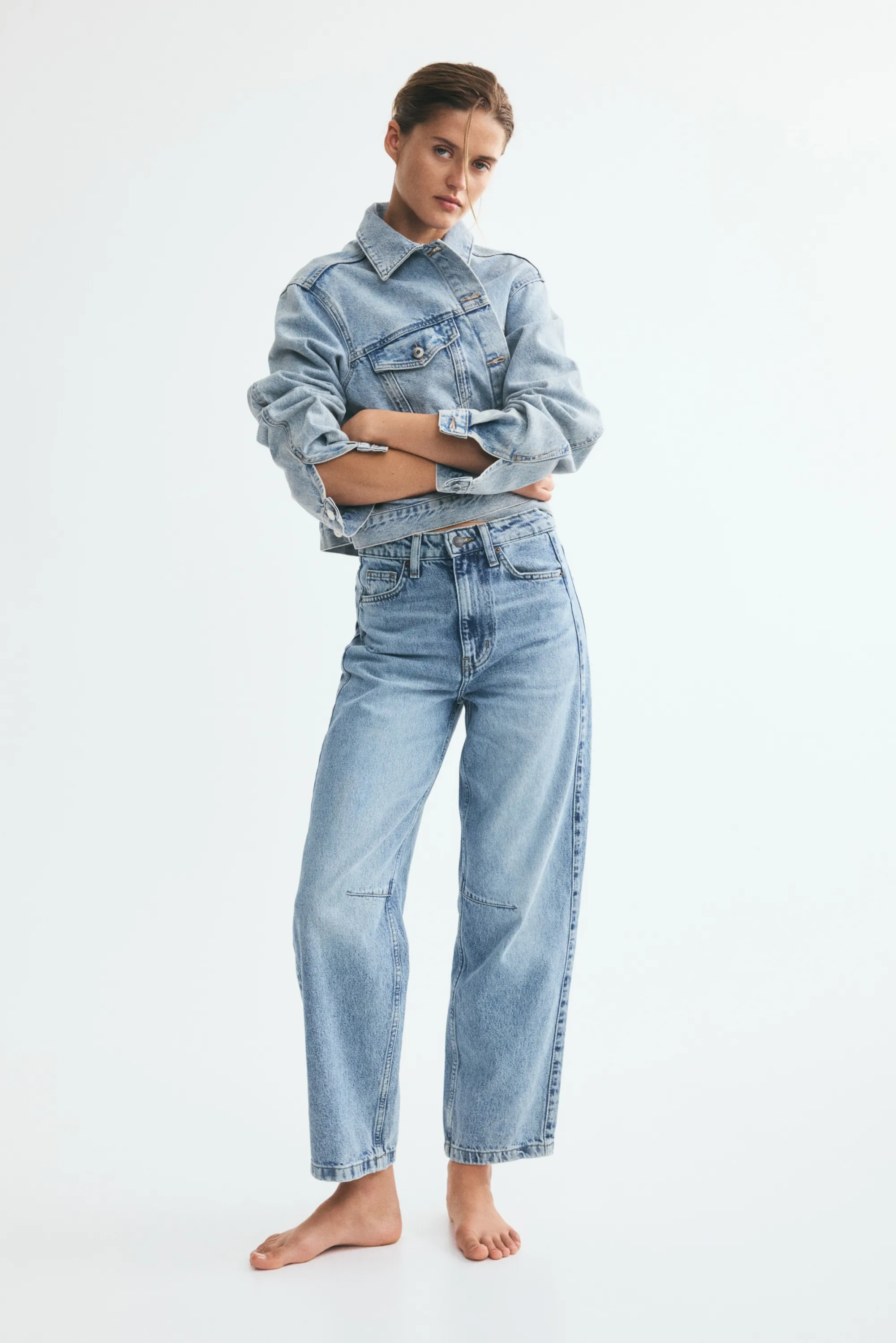 Barrel High Waist Ankle Jeans - Bleu denim clair