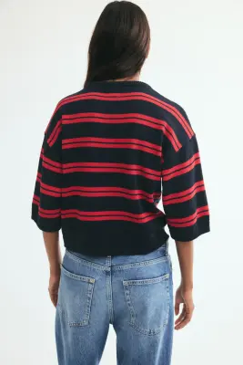 T-shirt en maille - Bleu marine/rayé — photo 3