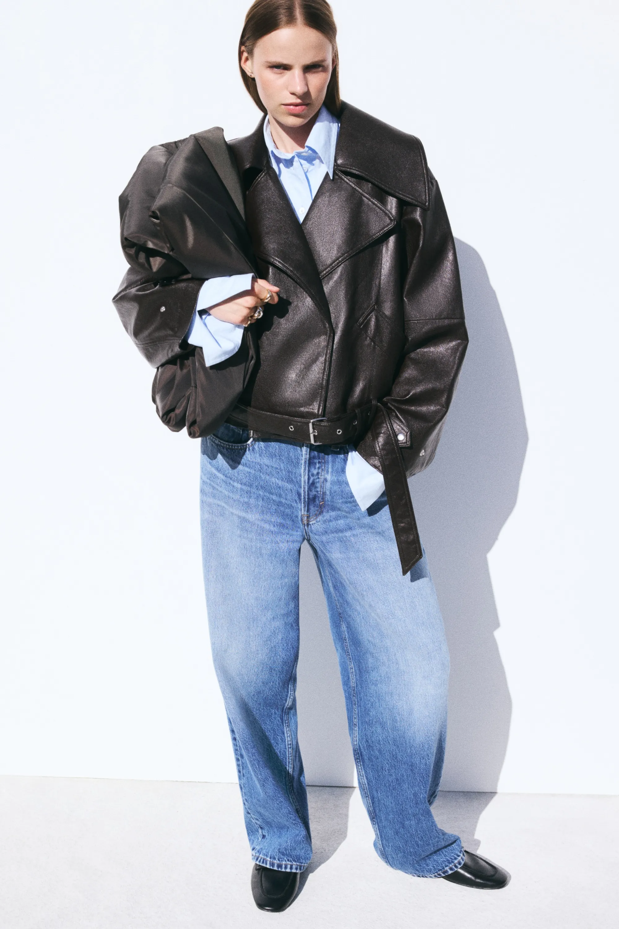 Veste oversize de style motard - Marron foncé