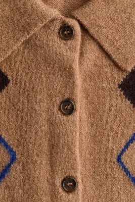 Gilet avec col - Beige foncé/motif argyle — photo 2
