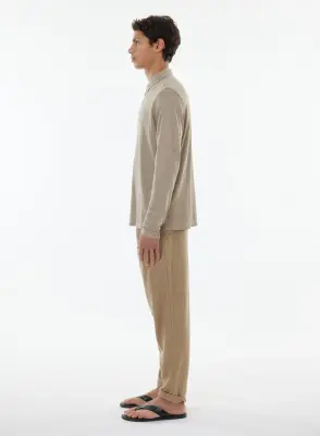 Polo Beige Manches Longues en Lin / Elasthanne — photo 2