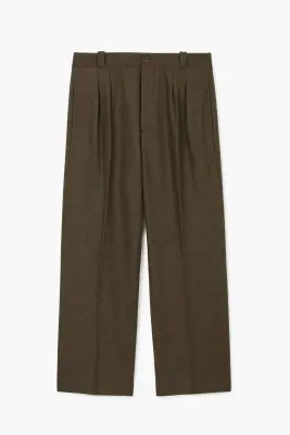 Pantalon French Military - Flanelle de laine vierge épaisse Vert Foncé Chiné