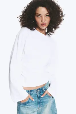 T-shirt froncé à manches longues - Blanc — photo 2