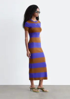 Robe longue en maille côtelée - Violet/Brun — photo 4