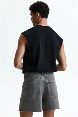 Short baggy court en denim - Gris denim — photo 2
