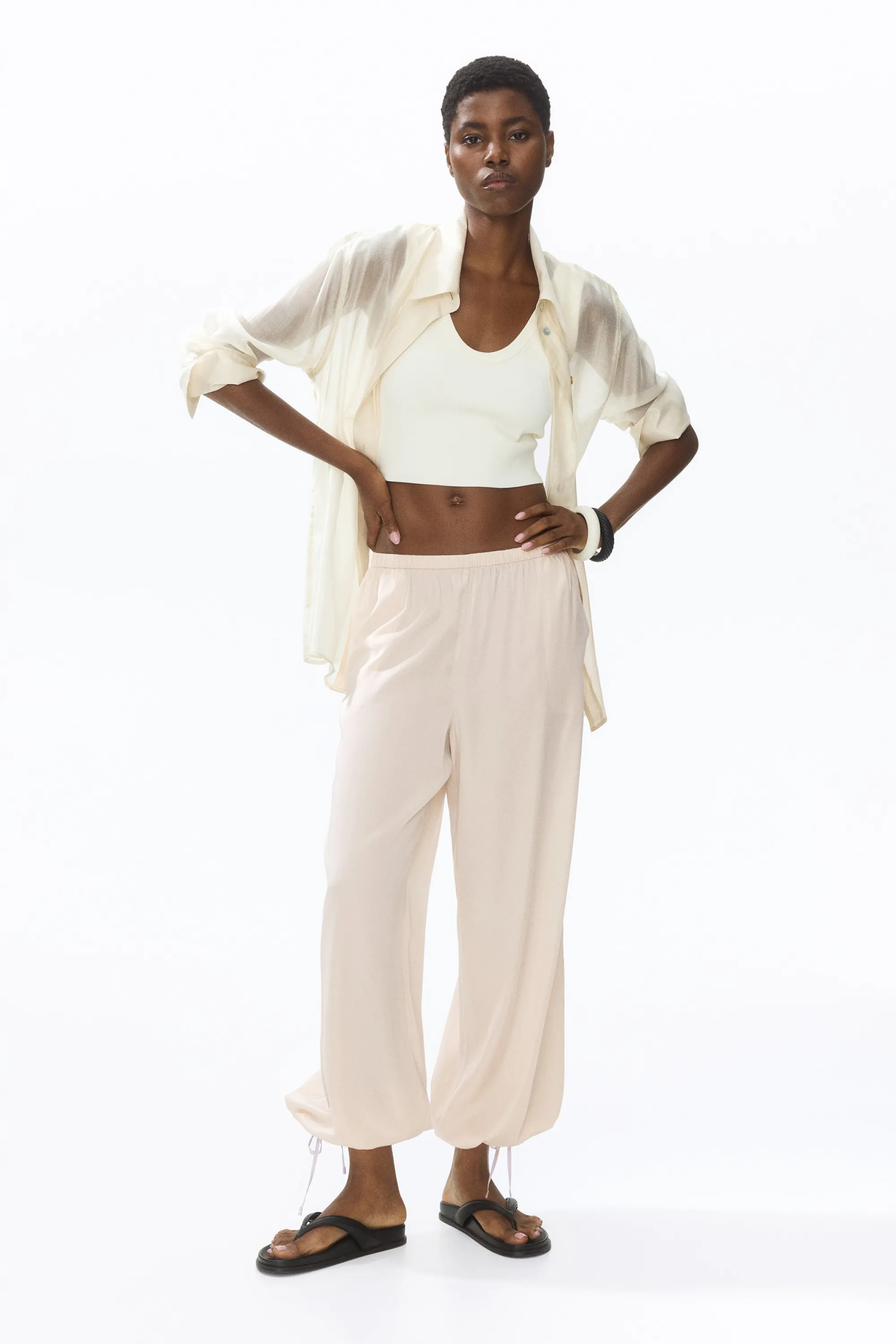 Pantalon ballon à cordon - Beige clair
