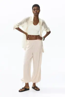 Pantalon ballon à cordon - Beige clair — photo 1