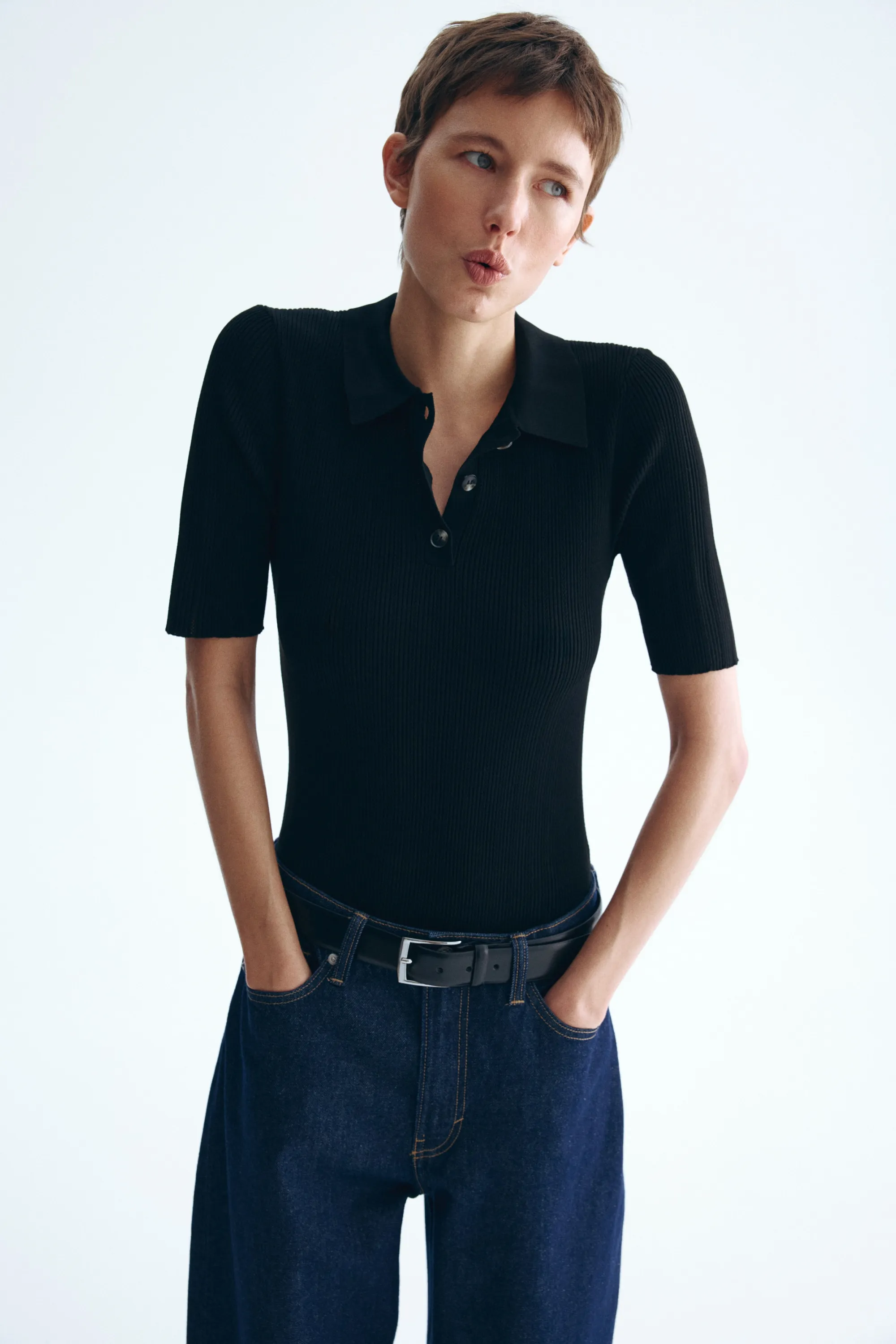 Top en maille pointelle - Noir