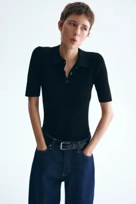 Top en maille pointelle - Noir — photo 1