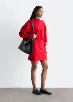 Robe courte en maille à col montant - Rouge vif — photo 4