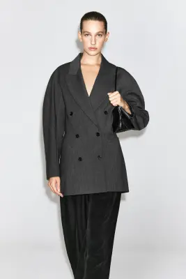BLAZER LONG CROISÉ SCULPTÉ - GRIS CHINÉ — photo 2