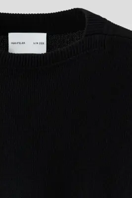 Pull Loose Fit en maille de cachemire côtelée - Noir — photo 4