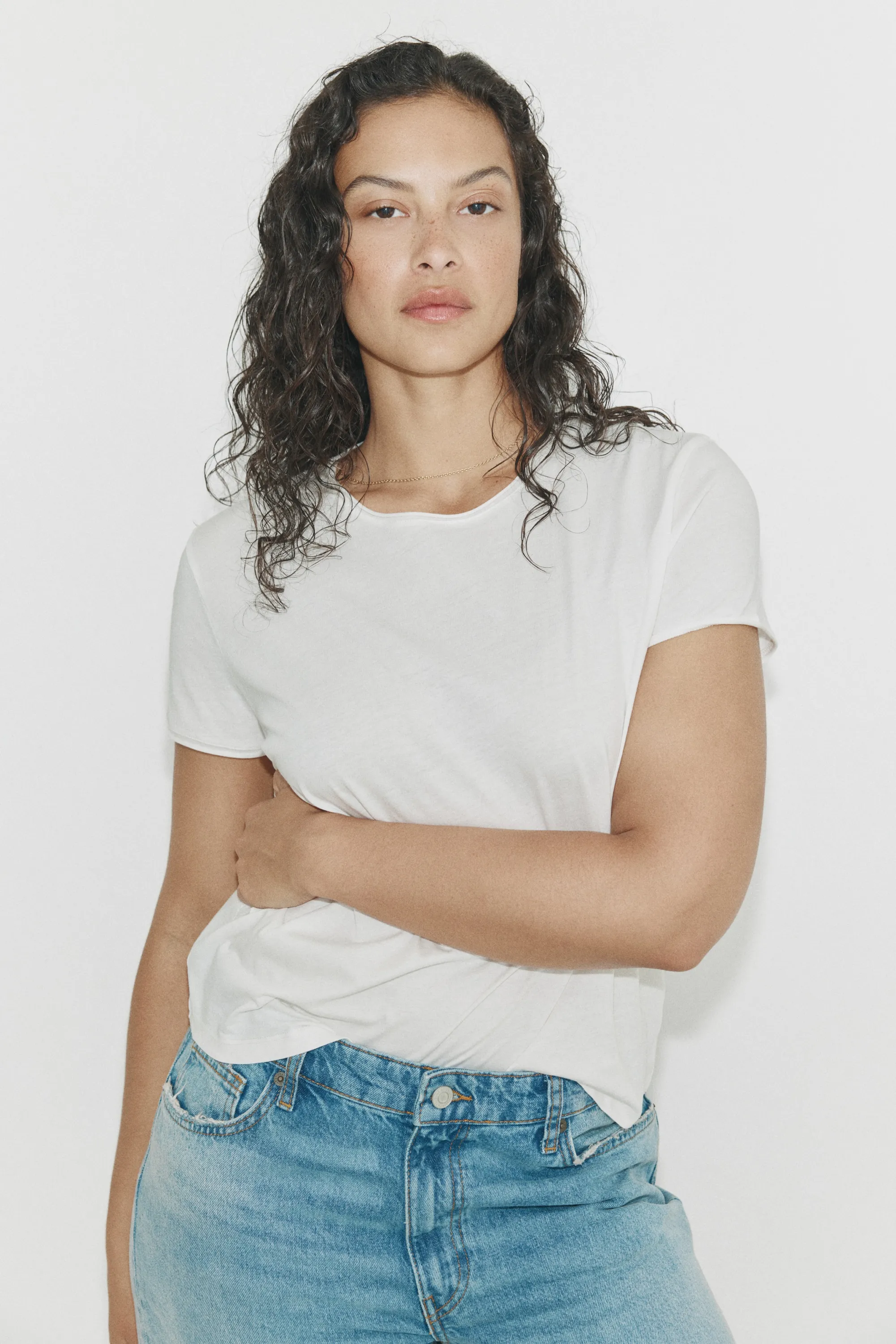 T-shirt à bords roulottés - Blanc