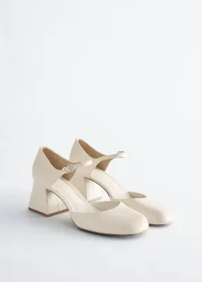Escarpins en cuir à talons épais - Écru — photo 3