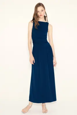 Robe en jersey à effet drapé - Bleu marine — photo 1