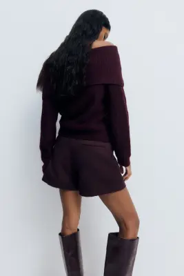 Pull épaules nues - Rouge prune — photo 3