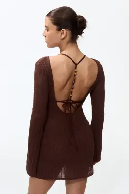 Robe de plage à encolure bateau - Marron foncé — photo 2