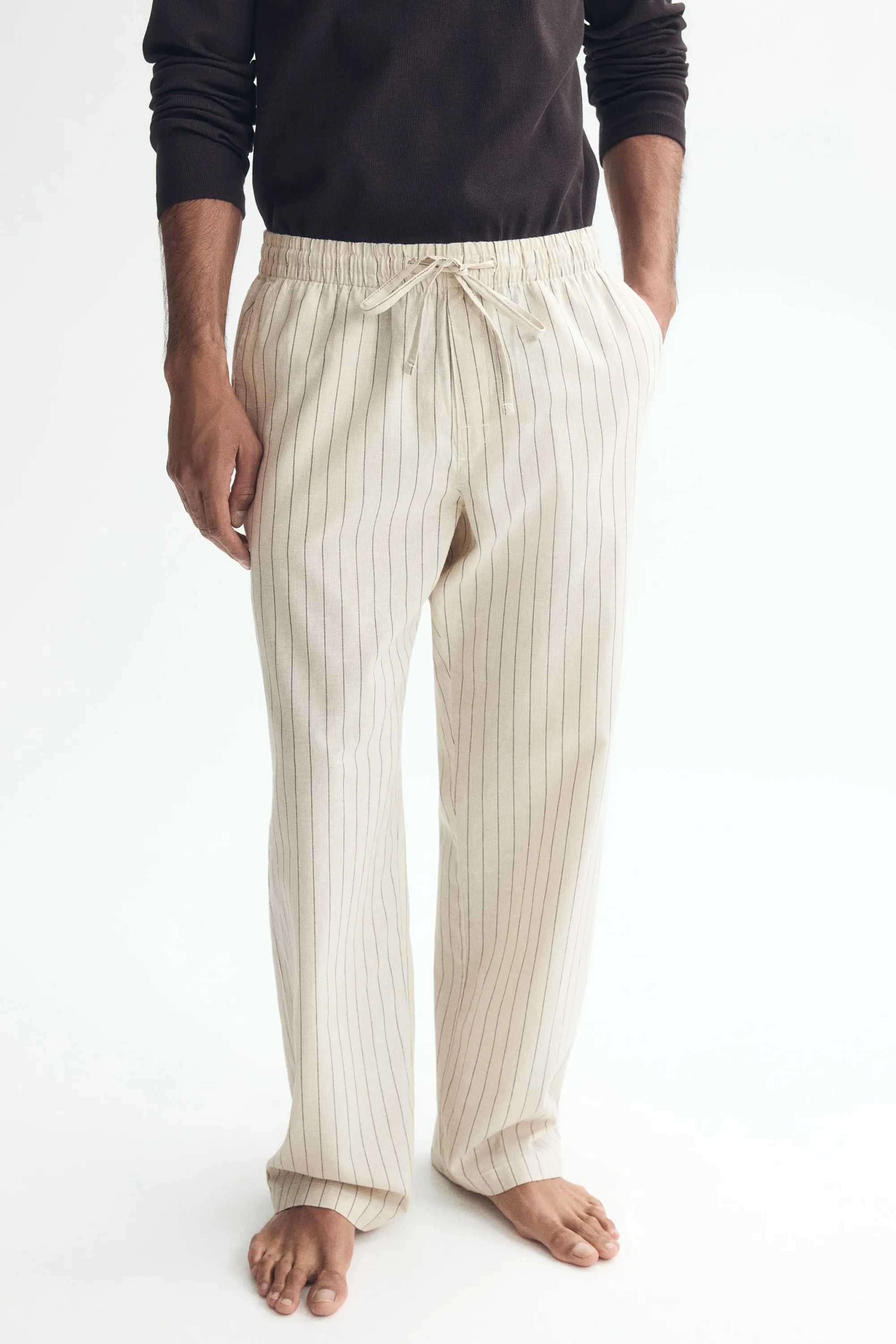 Pantalon Relaxed Fit en lin mélangé - Beige/rayé