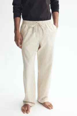Pantalon Relaxed Fit en lin mélangé - Beige/rayé — photo 1