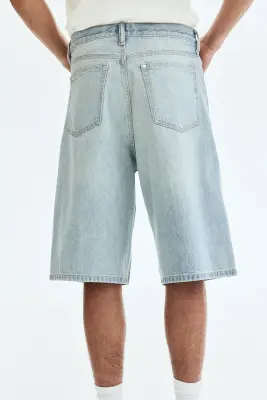 Short Baggy en denim avec coutures tournantes - Bleu denim clair — photo 2