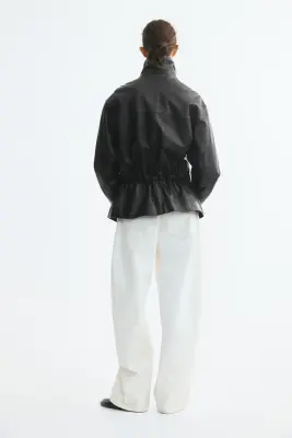 Veste en cuir avec col entonnoir - Marron foncé — photo 3