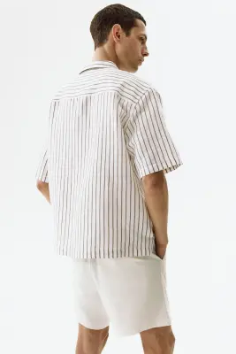 Short Relaxed Fit en lin mélangé - Blanc — photo 3