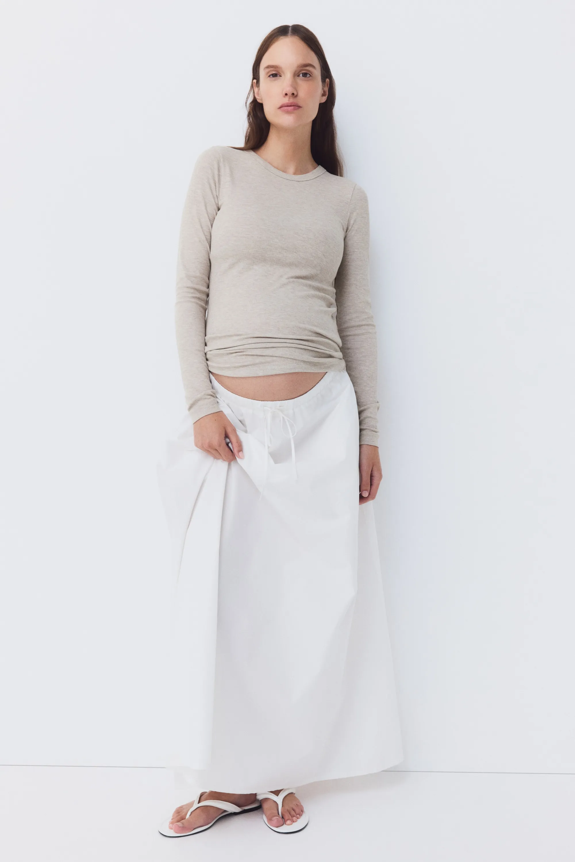 MAMA Top en jersey côtelé - Beige clair chiné