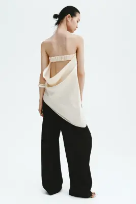 Top bandeau en satin - Crème — photo 4
