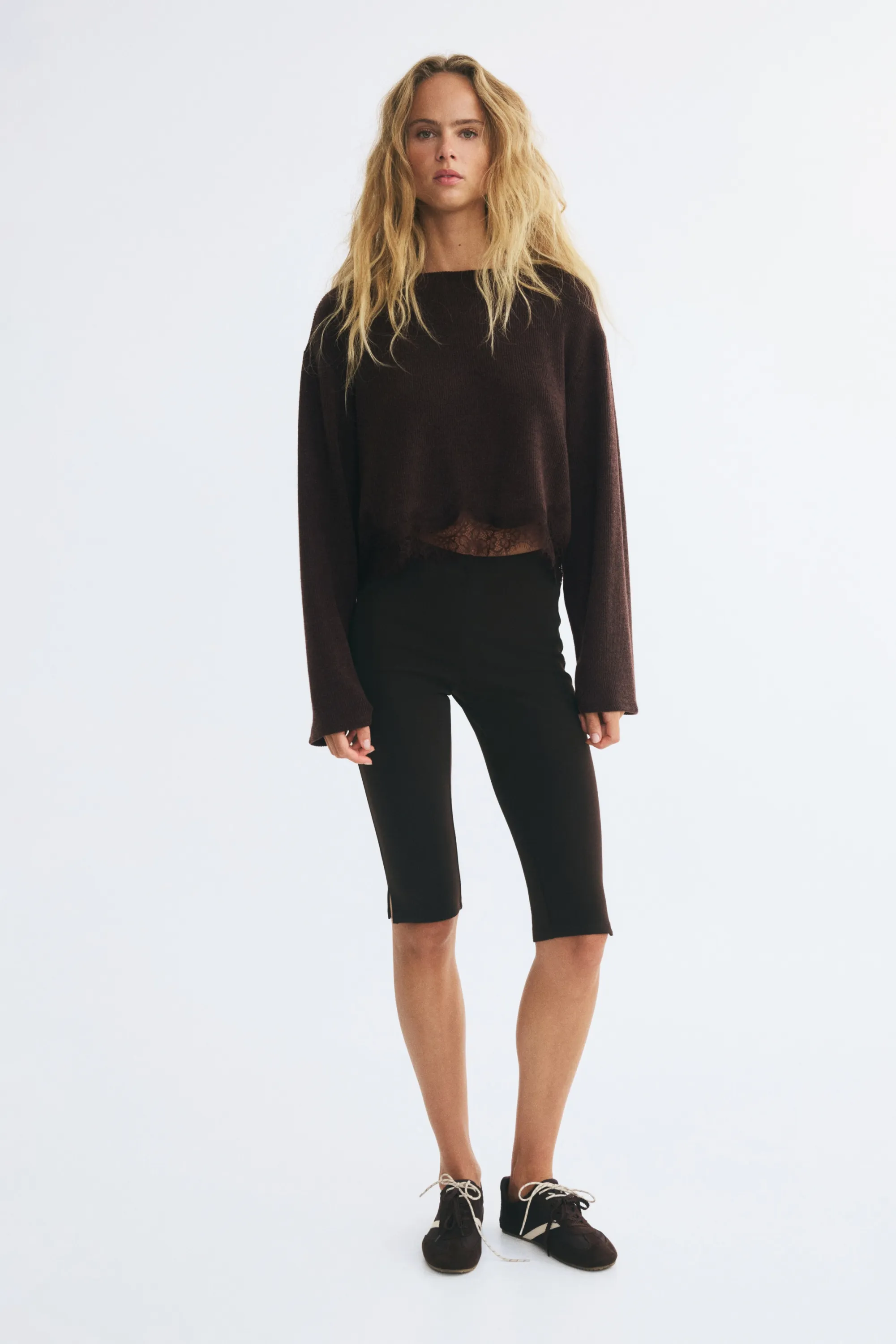 Top loose avec dentelle - Marron foncé