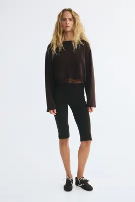 Top loose avec dentelle - Marron foncé — photo 1