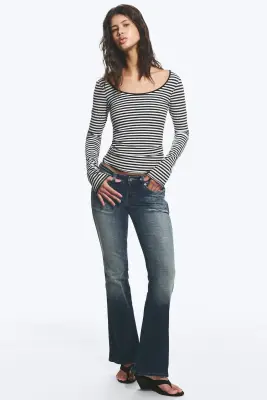 Top Slim Fit à manches longues - Black & White Stripes — photo 1