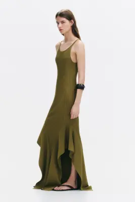 Robe volantée en maille - Vert olive — photo 2