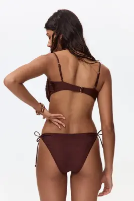 Bas de maillot Tanga à nouer - Marron foncé — photo 2