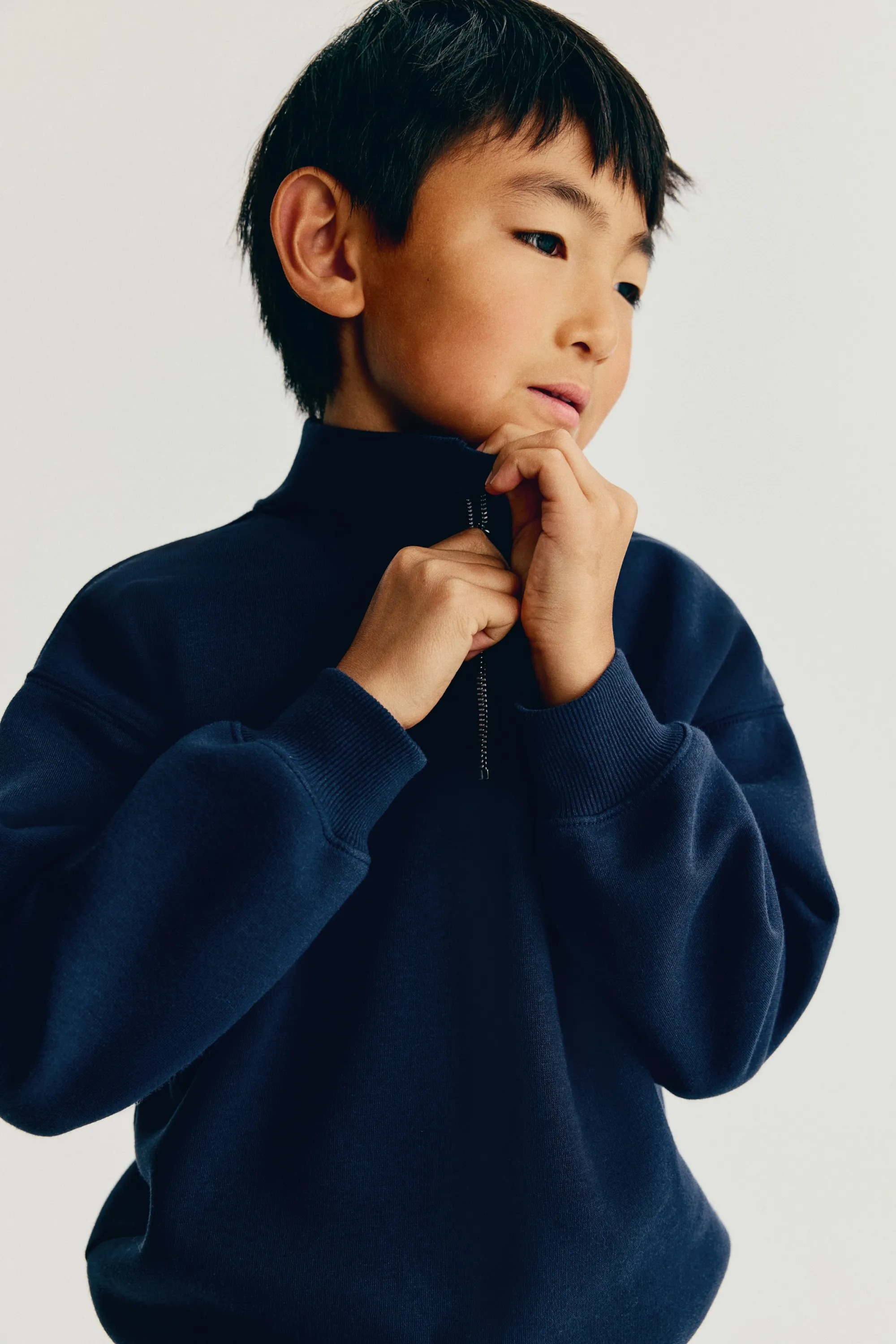 Sweat à l'intérieur brossé avec col zippé - Bleu marine