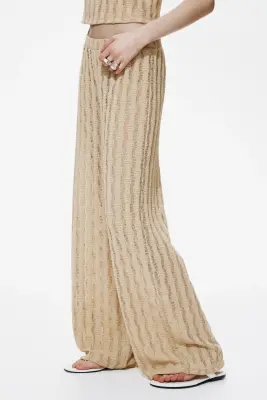 Pantalon en maille avec taille élastique - Beige — photo 2