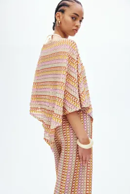Top cape façon crochet - Beige clair/violet/vert — photo 3