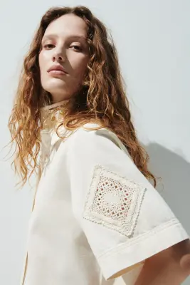 Chemise à manches courtes en denim - Crème — photo 3