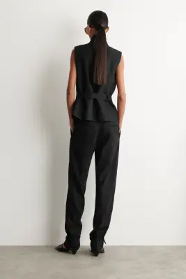 PANTALON DE TAILLEUR DROIT EN LIN - NOIR — photo 4