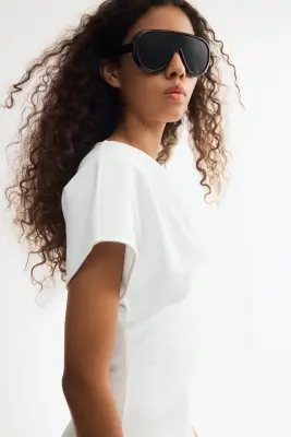 Robe asymétrique bi-matière - Crème — photo 2