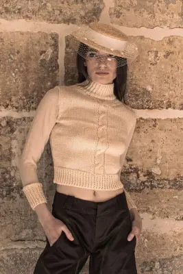 Pull en laine et tulle à col montant — photo 3