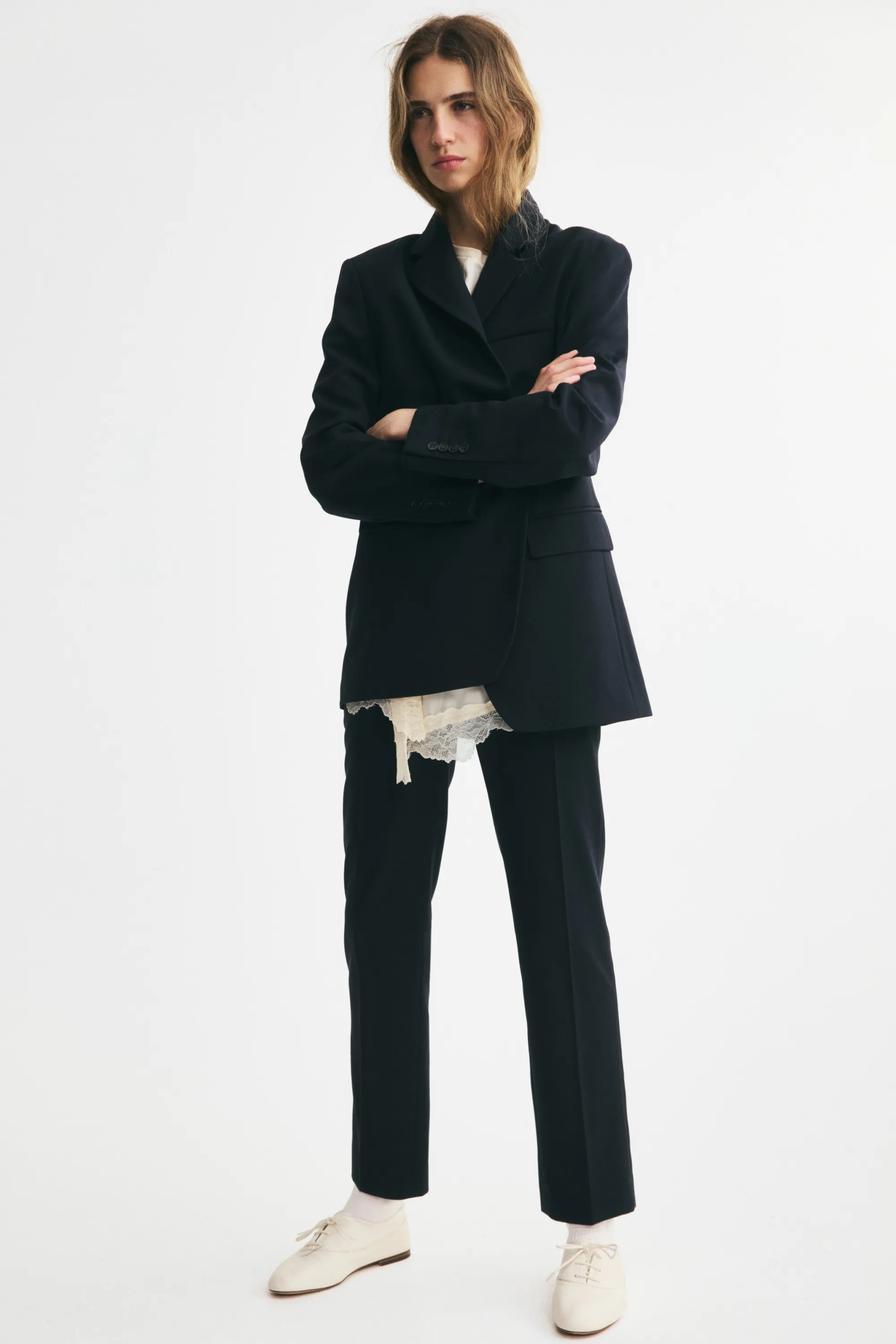 Single-breasted twill blazer - Bleu marine