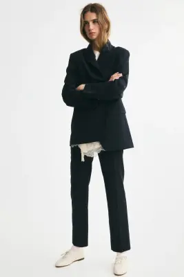 Single-breasted twill blazer - Bleu marine — photo 1